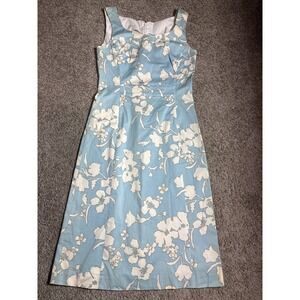 Joinus Blue White Floral Cotton Sleeveless Midi Sheath Dress Size 4/6 Small